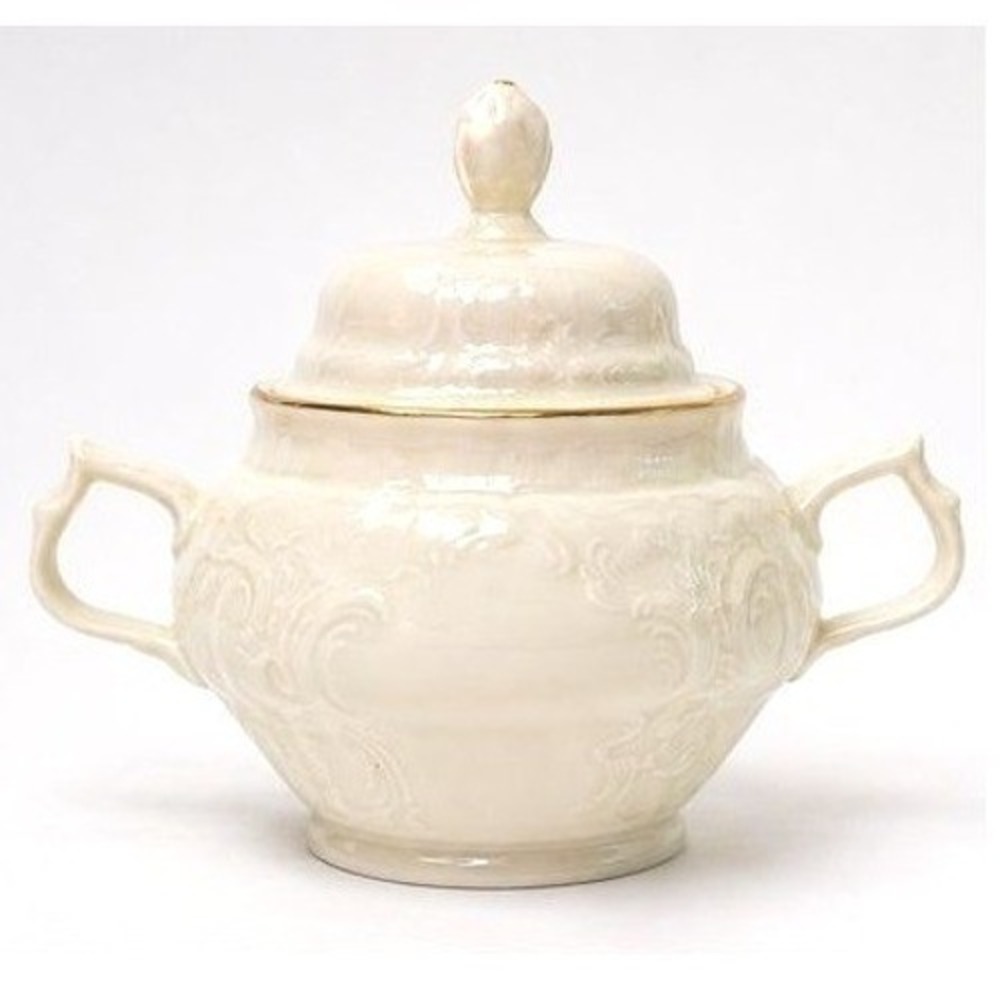 Rosenthal Germany Sanssouci Ivory Porcelain Covered Sugar Bowl Gold Trim Rim